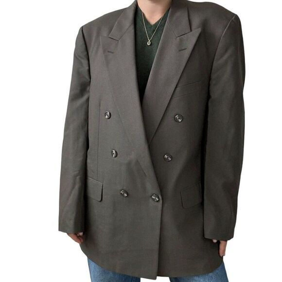 Vintage Mens Burberry 100% Wool Brown Double Breasted Dark Academia Blazer 46R - Picture 5 of 12